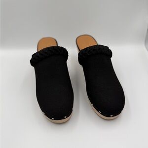 JCrew Black Suede Women's Clogs size 10 scandi girl minimalist chunky retro heel